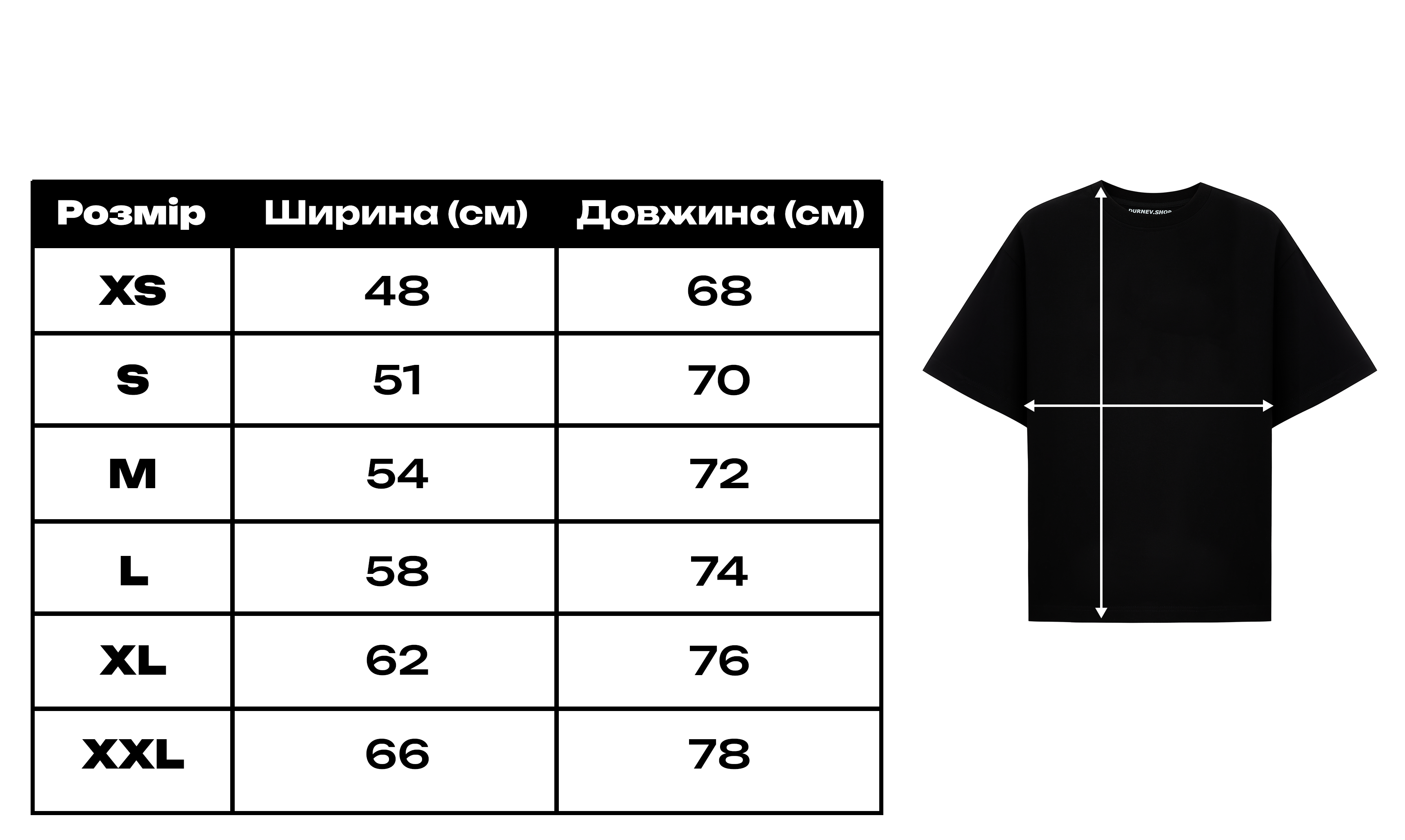 Футболка Базова — розмірна схема